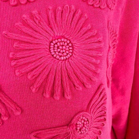 Talbots Floral Sweatshirt Size XL PETITE Pink 100% Cotton Beaded Daisy Crewneck - Picture 7 of 13